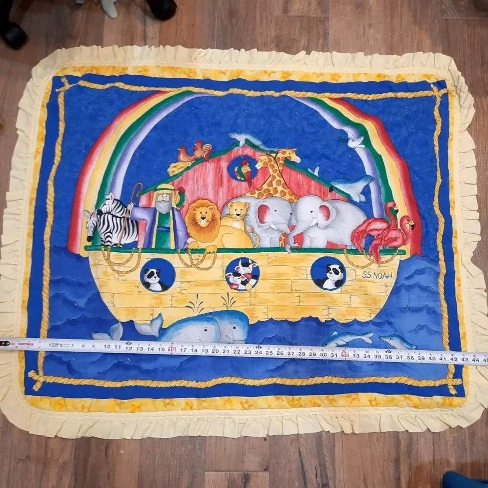 Vintage Noah's Ark baby Quilt Handmade Nursery Bedding‎ Primary colors Patchwork